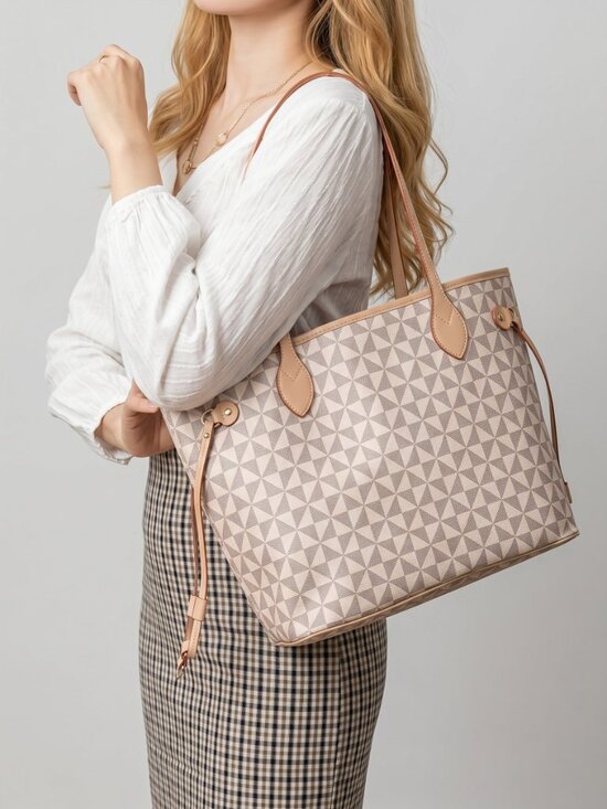 Handbags - 2PC Tote Handbag Set Satchel Shoulder Purse Crossbody Wallet Beige Chic